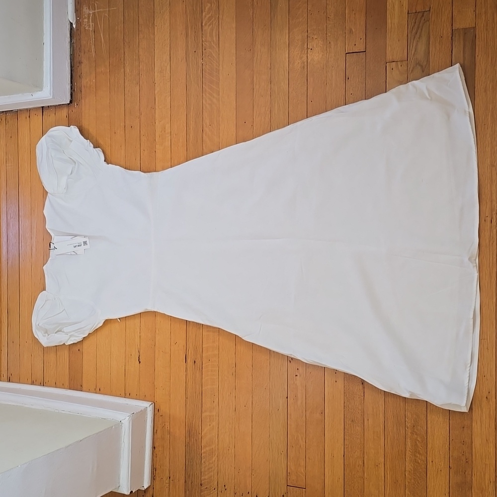 NWT, Zara, White Poplin Puff Sleeve Ruched Maxi Dress, Women's L - Picture 2 of 14